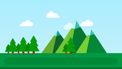 landscape with mountains and spruce vector flat isolated