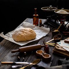 Fototapeta na wymiar Yeast dough for homemade cinnamon pumpkin rolls