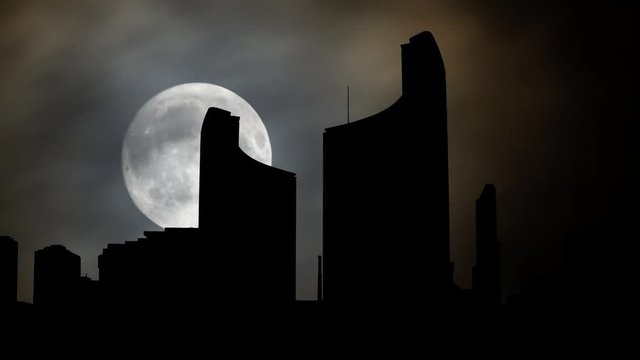 Toronto City Hall and Nathan Phillips Square by Night with Full Moon, Canada