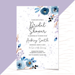 bridal shower invitation with beautiful flower watercolor border