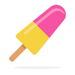 Fruit ice cream banana-strawberries on a stick flat isolated