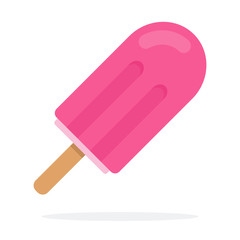 Ice cream in pink glaze on a wooden stick flat isolated