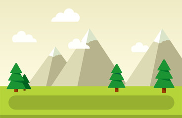 Mountain landscape with spruce flat isolated