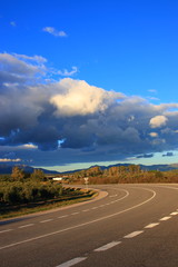 Spanish road and clouds in Countryside, Catalonia
