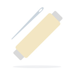 Hank of white thread with needle flat isolated