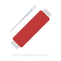 Coil of red thread with a needle flat isolated