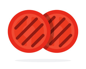 Round slices of grilled tomatoes flat isolated