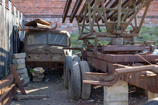 Old truck cabin. A cab in an old, abandoned place.