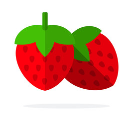 Strawberries with a stem vector flat isolated