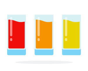 Three glasses with fruit juices flat isolated