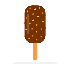 Chocolate ice cream with nuts and glaze flat isolated