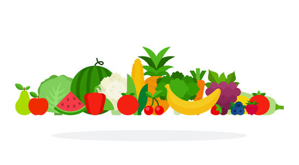 Fruits and vegetables for raw diet vector flat isolated