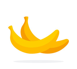 Two lying ripe bananas flat isolated