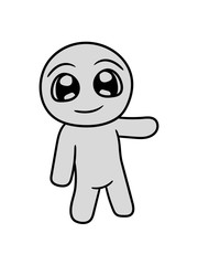 kleiner süßer niedlicher mann figur zeigen comic cartoon hand hinweisen design lieb nett
