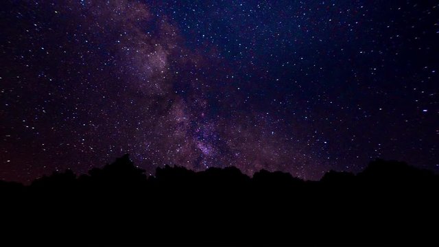 The Milky Way Appears From Behind The Trees. Perseid Meteor Shower Bristlecone Milky Way Timelapse. Night sky animation