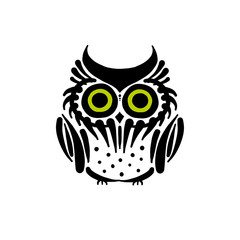 Cute owl logo, black silhouette for your design