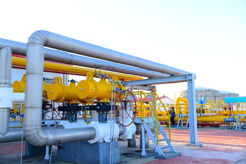 Oil pipe, oil field equipment at work