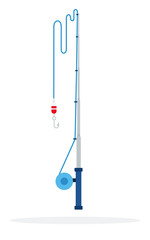 Spinning fishing with hook vertically flat isolated