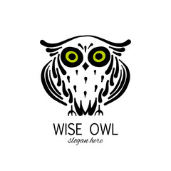 Cute owl logo, black silhouette for your design