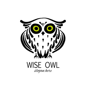 Cute owl logo, black silhouette for your design