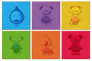 Set of wooden cartoon character