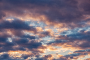 Amazing cloudscape on the sky at sunset time.