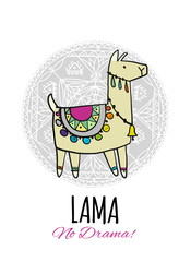 Cute lama character. Greeting card for your design