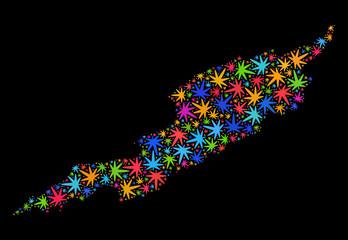 Bright vector marijuana Anguilla Island map mosaic on a black background. Concept with bright weed leaves for marijuana legalize campaign. Vector Anguilla Island map is organized with weed leaves.