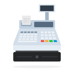 Cash register with a paper check flat isolated - obrazy, fototapety, plakaty