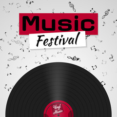Obraz premium Banner for the retro music festival. Musical poster for your design. Music elements design for card, invitation, flyer, brochure. Music vinyl and notes background vector illustration. 