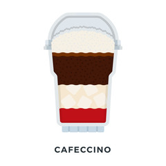 Cafeccino with ice in a clear plastic glass vector flat material design isolated
