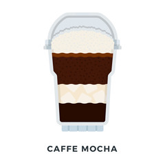 Ice Caffe Mocha in a clear plastic glass with foam vector flat isolated
