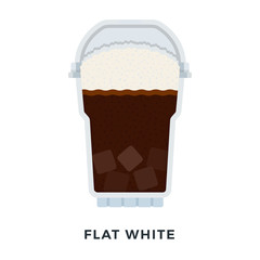 Flat White coffee with ice cubes in a clear plastic glass vector flat isolated