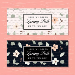 spring sale banner with floral and wave pattern