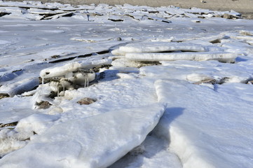 The accumulation of sea ice in the sea