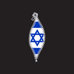 Opened zipper revealing   flag  of Israel