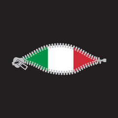 Opened zipper revealing  italian  flag  of Italy