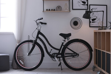 Stylish room with modern bicycle. Idea for interior decor