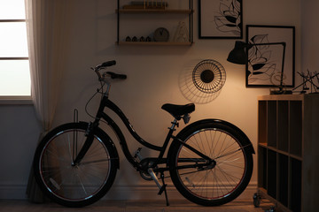 Stylish room with modern bicycle. Idea for interior decor