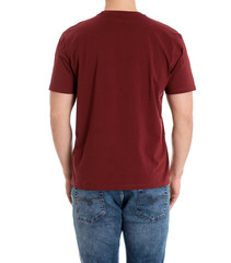 Obraz premium Young man on white background, closeup. Weight loss