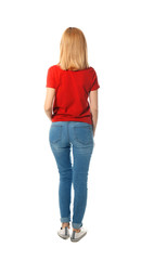 Obraz premium Woman in casual clothes posing on white background
