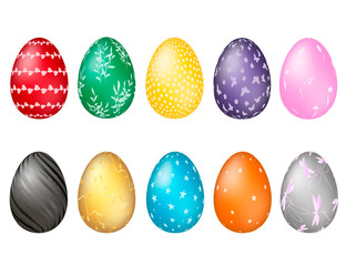 The set of Easter multicolored eggs with different patterns. Vector.