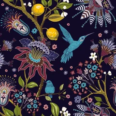 Keuken foto achterwand Japanse stijl Jacobijnse naadloze patroon. Bloemenachtergrond, decoratieve stijl. Gestileerde klimbloemen. Decoratieve ornamentachtergrond voor stof, textiel, inpakpapier, kaart, uitnodiging, behang