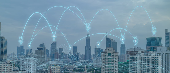 iot, ioe internet of everything with 5g concept, the connection with high speed internet at 5G in telecommunication network