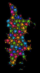 Bright vector cannabis Phuket map mosaic on a black background. Concept with bright weed leaves for weed legalize campaign. Vector Phuket map is created with marijuana leaves.