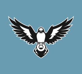 Obraz premium Bird silhouette. Shrike bird with spread wings