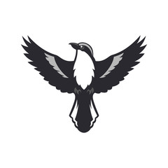 Bird silhouette. Shrike bird with spread wings.