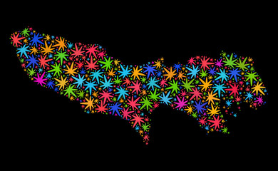 Bright vector marijuana Tokyo Prefecture map mosaic on a black background. Concept with psychedelic weed leaves for weed legalize campaign.