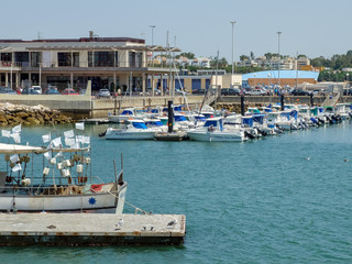 Puerto pesquero con pequeñas embarcaciones 