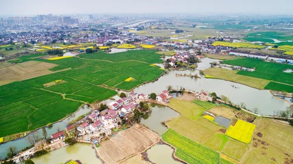 Zelfklevend Fotobehang Aerial photo of rural spring scenery © 公 郎
